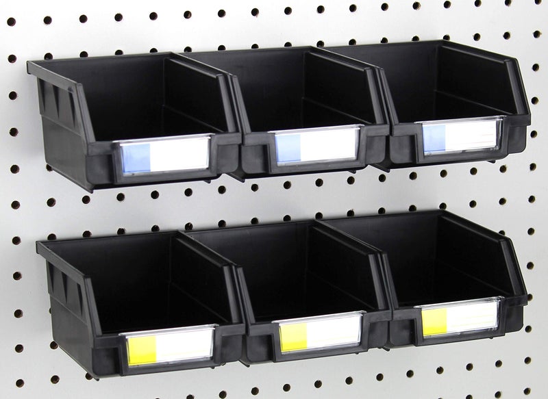 Right Arrange Pegboard Bins - 6 Pack Black Large - Hooks to Any Peg Board - Organize Hardware, Accessories, Attachments, Workbench, Garage Storage, Craft Room, Tool Shed, Hobby Supplies, Small Parts - Image 1